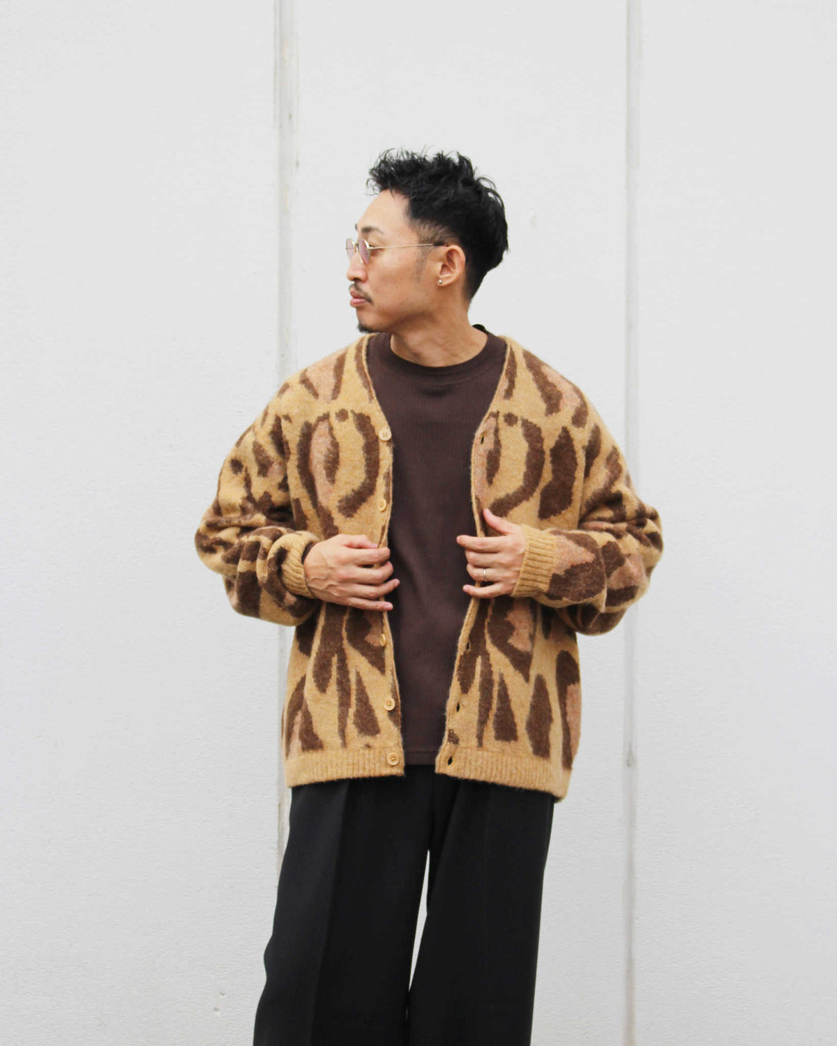 TOWN CRAFT タウンクラフト / mohair shaggy  jacquard cardigan モヘアシャギージャガードカーディガン (LEOPARD レオパード)