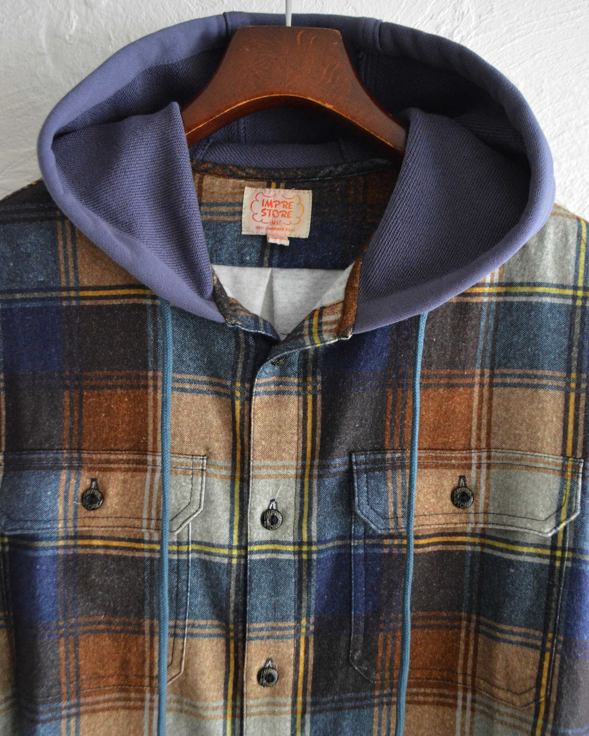 IMPRESTORE インプレストア / Springsteen | Flannel Hooded Shirt フランネルフードシャツ (BROWN×NAVY ブラウンネイビー)